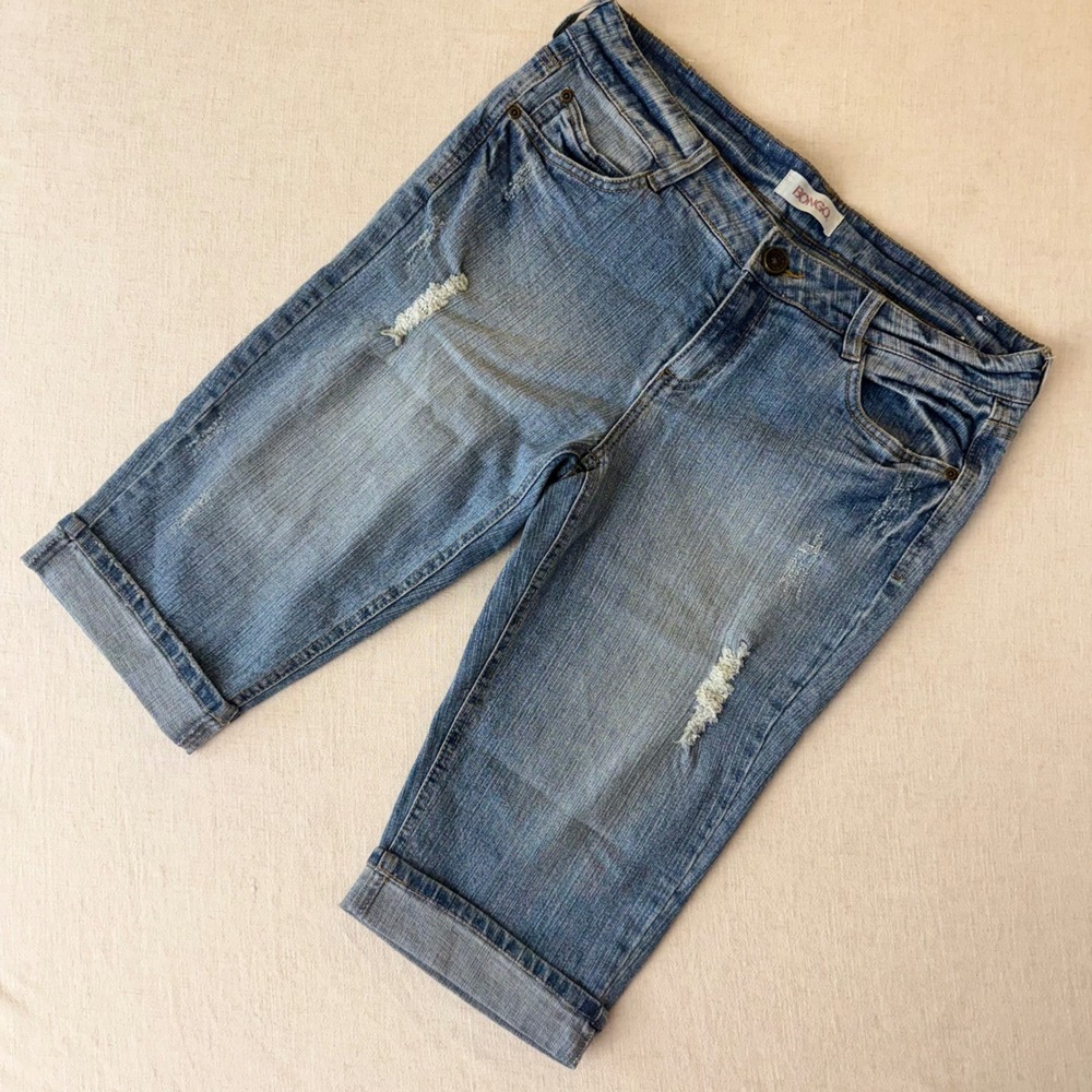 Bongo juniors Distressed‎ Denim Capri Shorts Blue Cuffed Cropped Jeans Size 13